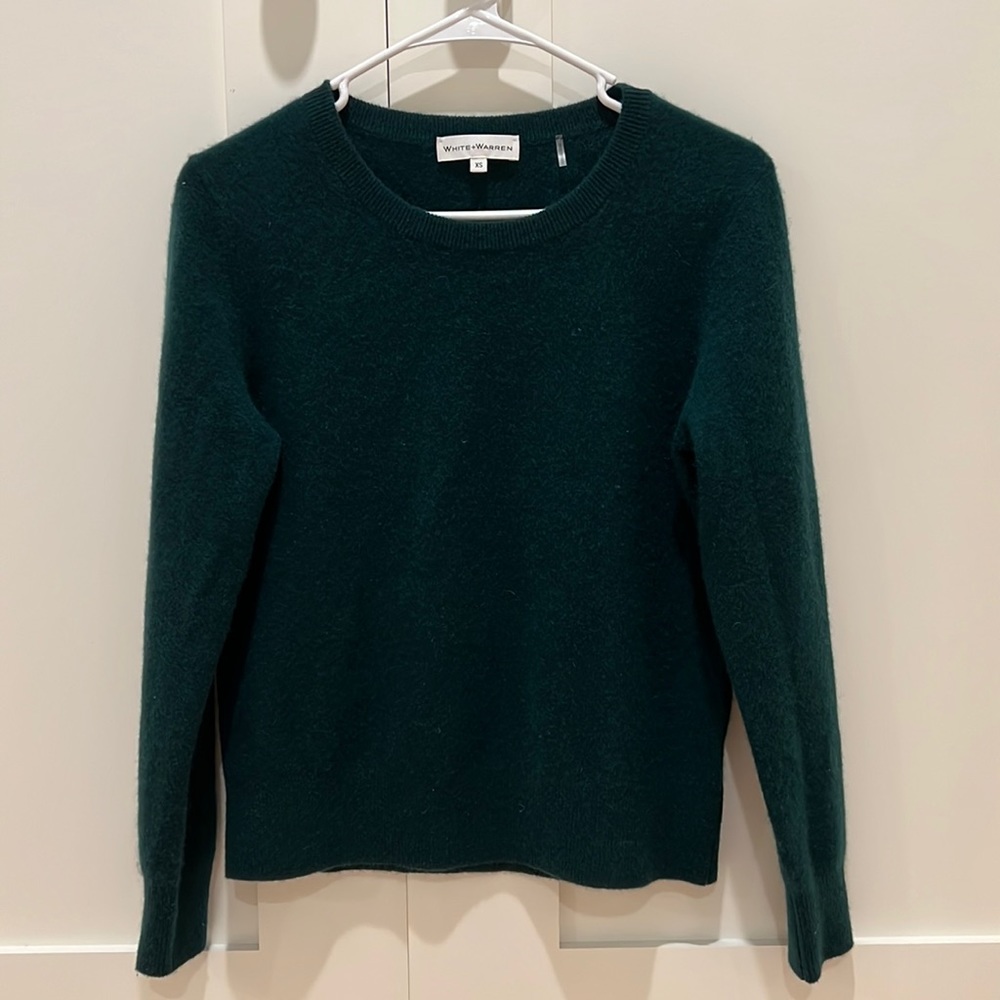 White + Warren Dark Green Crew Neck Sweater